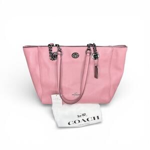 NWT Coach 57107 Turnlock Chain Tote 27 Polish Pebble Leather Dusty Rose Handbag